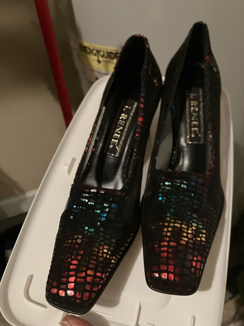 J.Renee Black Multicolor Mosaic Leather Pumps